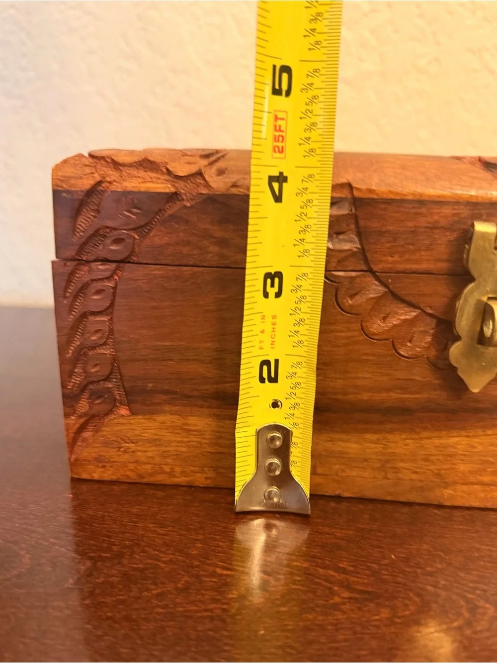 Vintage Handcrafted Rosewood Jewelry Keepsake Box Removable Tray Brass Latch